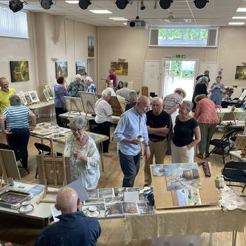 Artists with aesel show their artwork to the general public at Barlaston Village Hall,